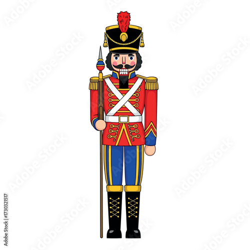 Nutcracker soldier holding spear in guard uniform