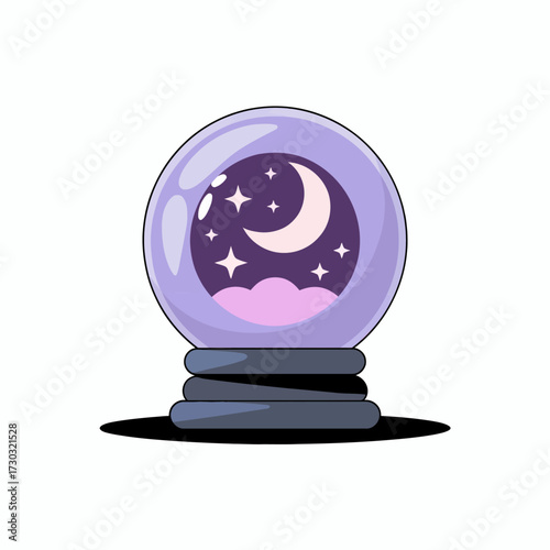 Mystical Crystal Ball with Moon Stars and Clouds Creative Illustration for Dreamlike Designs and Magical Themed Projects