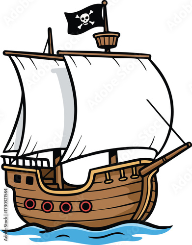Cartoon pirate ship sailing adventure illustration