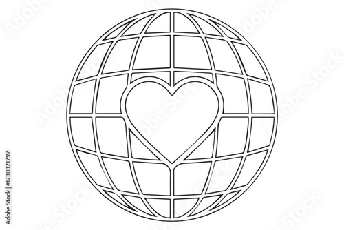 A globe with a heart shape inside, isolated on Transparent background world kindness day design