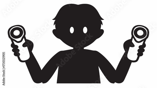 Silhouette of person holding thermometers in both hands with a white background and black figure