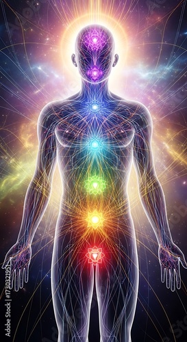 Human Energy Chakras Colorful Illustration.