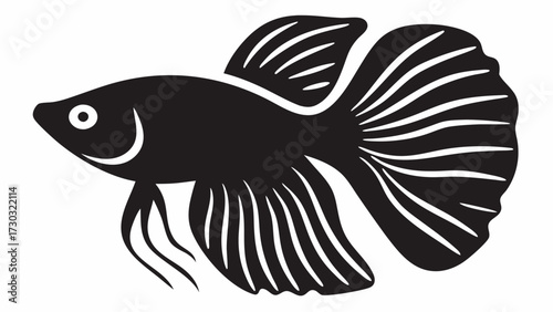 Silhouette of a betta fish with flowing fins and tail creating a simple yet elegant aquatic design element