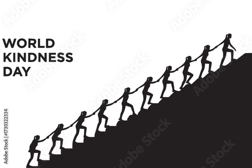 World kindness day illustration showing people holding hands and helping each other climb a steep hill, symbolizing unity and support world kindness day design
