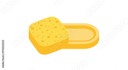 Abstract Yellow Sponge and Holder for Cleaning Isolated on White