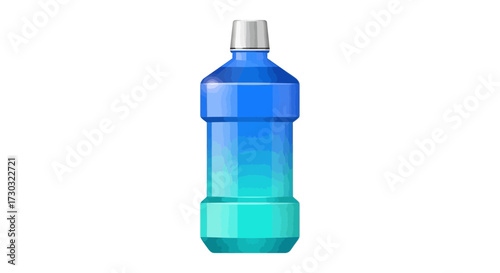 Blue and turquoise mouthwash bottle with silver cap for fresh breath