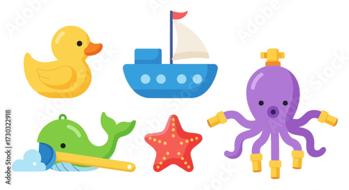 Cute cartoon sea creatures and rubber duck toys for kids background