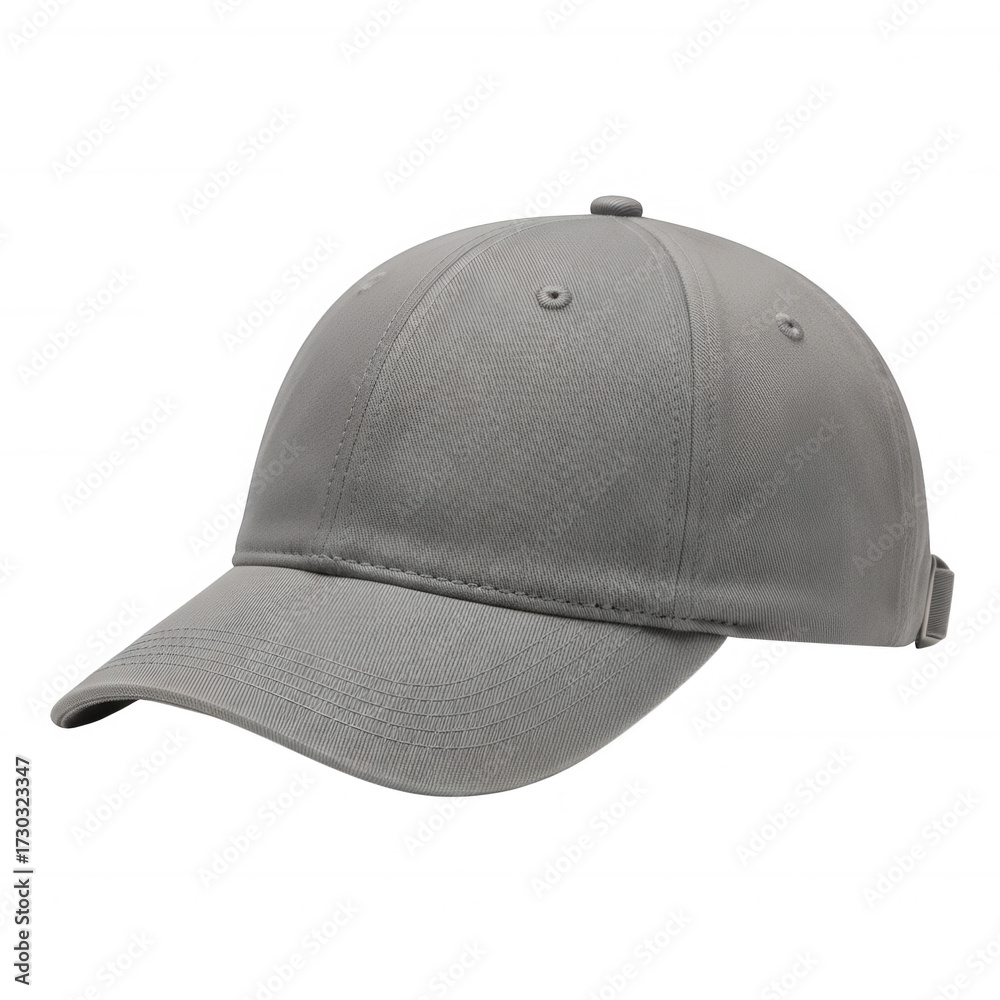Fototapeta premium Plain grey baseball cap with adjustable strap isolated on a transparent background headwear