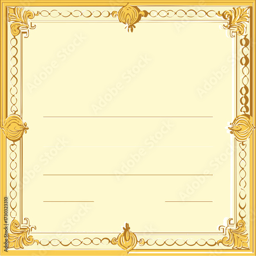 Golden framed certificate template with decorative border