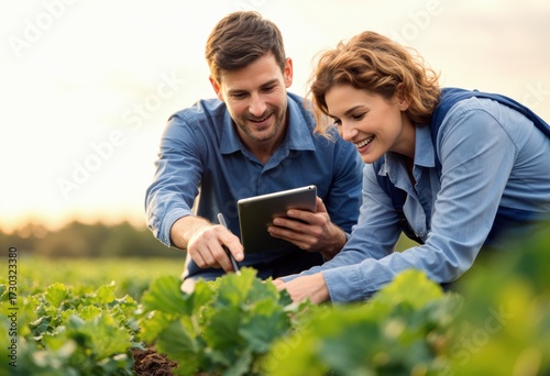 Closeup portrait of two agricultural technicians monitoring crop health