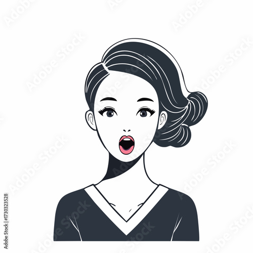 Elegant Asian Woman Portrait with Shocked Expression Retro Hairstyle