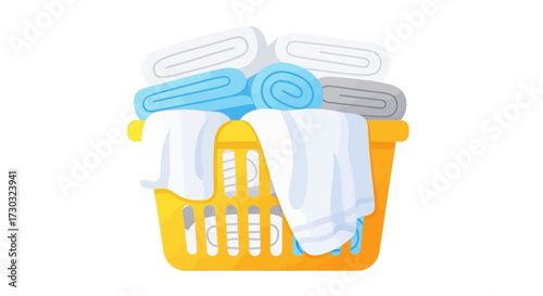 Laundry basket full of folded towels and linens, ready for cleaning day