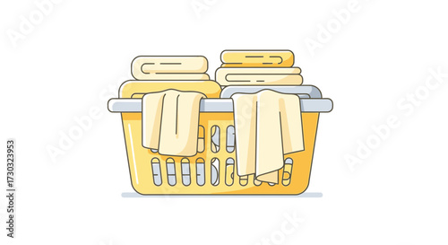 Laundry basket with folded towels, clean clothes management concept art