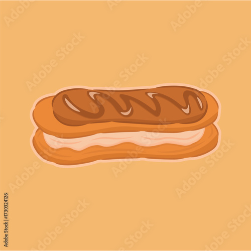 Illustration of an eclair a sweet pastry made from bread with chocolate and cream