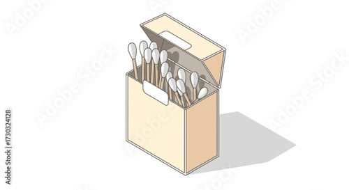 Minimalist illustration featuring a box of cotton swabs, clean aesthetic