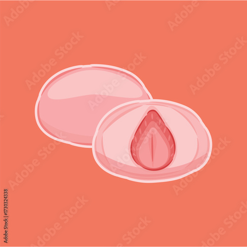 Illustration of strawberry mochi, a Japanese sweet, a tea accompaniment