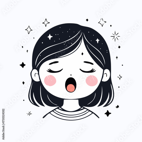 Cute Chibi Girl Avatar Yawning and Sleepy Line Art
Keyword	