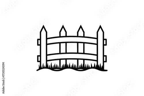 Simple black and white drawing of a picket fence with grass silhouette