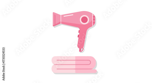 Modern minimalist illustration of a hairdryer with towel in soft pink tones