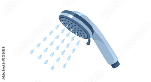 Modern shower head spraying fresh water isolated on white background