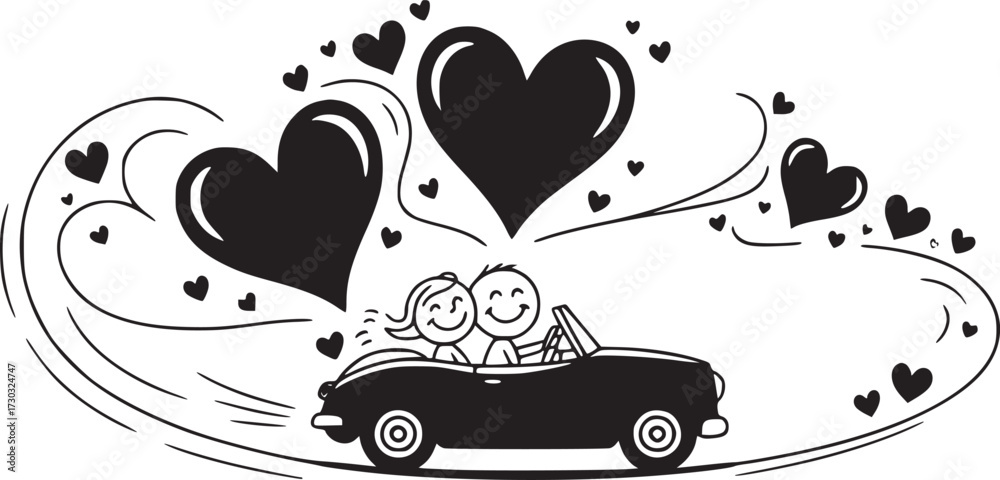 Happy Couple Honeymoon Trip Romantic Bench Vector Graphics