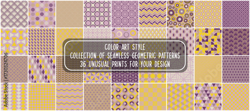 Collection of vector seamless colorful patterns. Vintage repeatable backgrounds. Fashion trendy textile prints in retro styles. Simple unusual creative prints