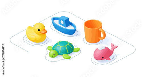 Playful toy characters on a white platform for creative and vibrant designs