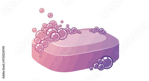 Purple Soap Bar with Rich Lather and Bubbles, Cartoonish Illustration