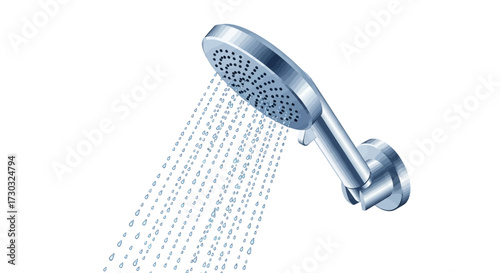 Refreshing shower head illustration with cascading water droplets design
