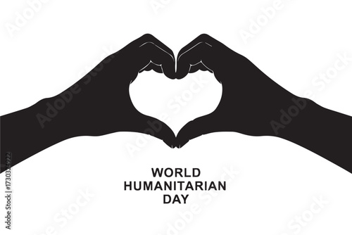 Silhouette of two hands forming a heart shape against a Transparent background, with text world humanitarian day below world kindness day design