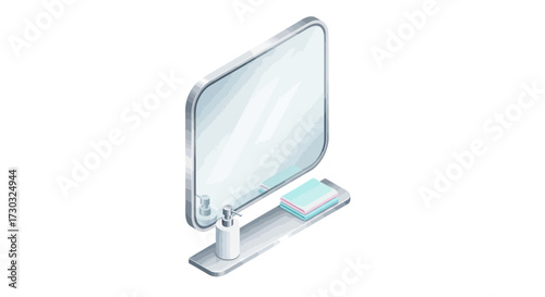 Stylish isometric bathroom vanity arrangement with mirror and accessories