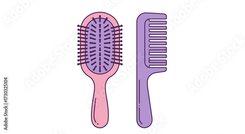 Stylized Hairbrush and Comb Illustration for Personal Care Products