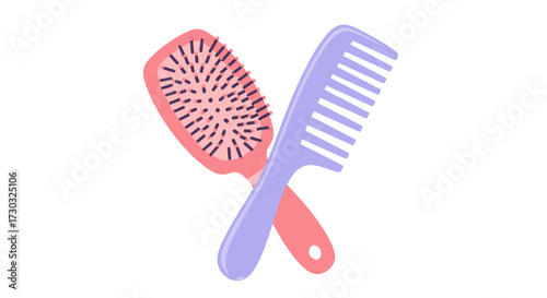 Stylized illustration of a hairbrush and comb for beauty and personal care