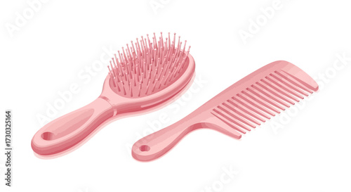 Stylized pink comb and brush set for personal care and grooming use