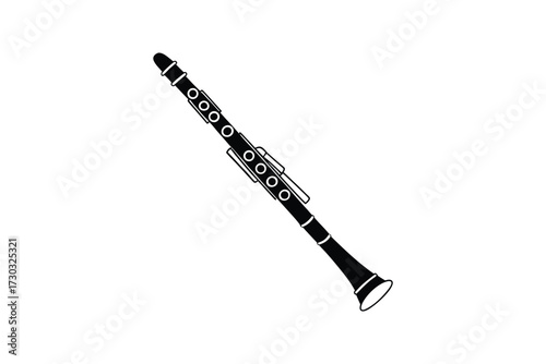 Detailed image of a black clarinet instrument a striking graphic silhouette