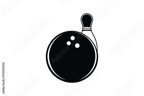 Bowling ball and pin design a simple black and white silhouette