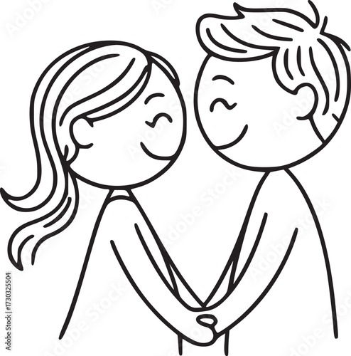 Love's Embrace: Two stick figures, a man and woman, in a heartwarming display of affection, gently hold hands and share a sweet moment of connection and togetherness.