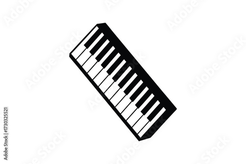 Angled piano keyboard illustration with stark contrast a striking silhouette