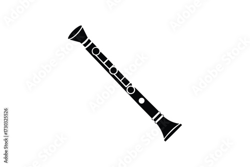 A simple black and white illustration of a clarinet instrument silhouette