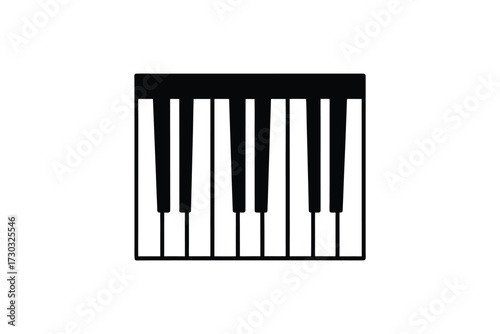 A stark black and white depiction of piano keys simple silhouette