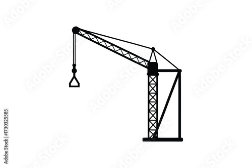 A stark black construction crane design against a white background silhouette