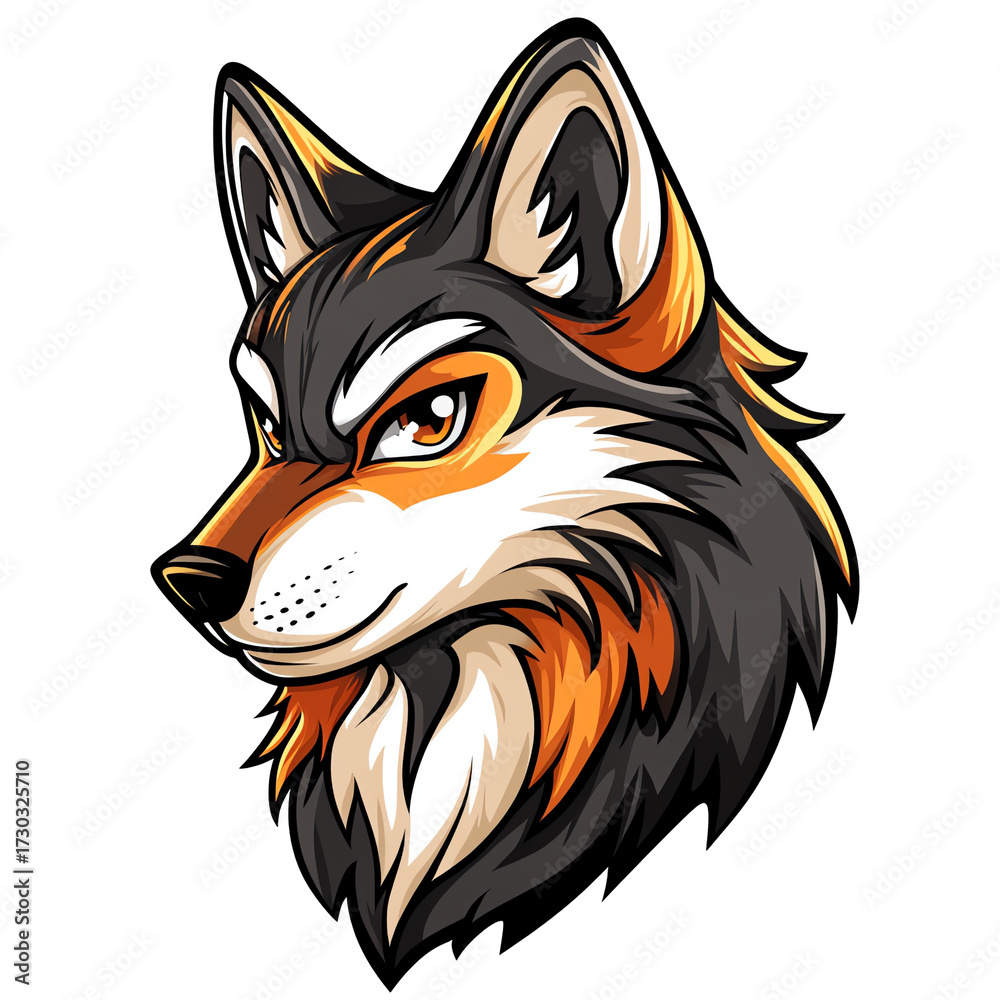 Obraz premium Fierce Orange & Gray Wolf Head Esports Mascot Logo