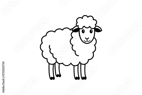 Charming black and white illustration of a fluffy sheep silhouette