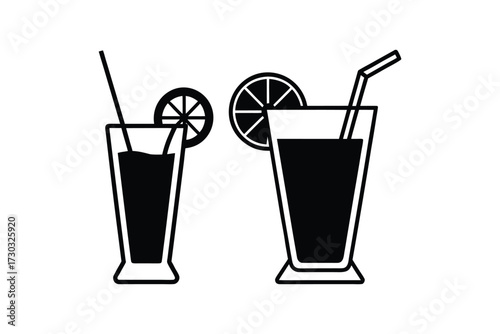 Two refreshing drinks with citrus slices a stylish black silhouette