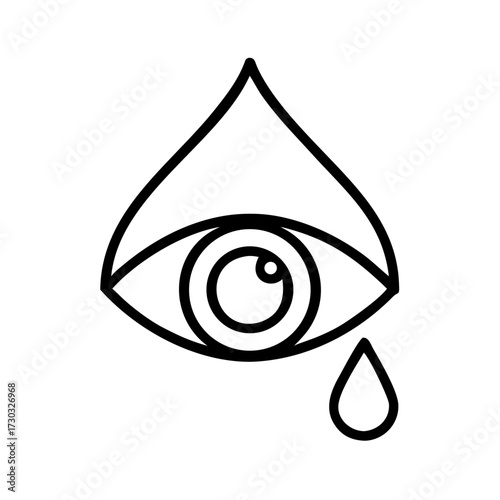 Eye with tear drop in minimal line art style  