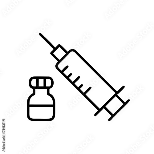 Vaccine vial and syringe in minimalist line art style  