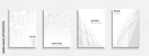 Collection of vector white polygonal futuristic templates, posters, placards, brochures, banners, flyers, backgrounds and etc. Contemporary 3d light abstract covers - geometric design