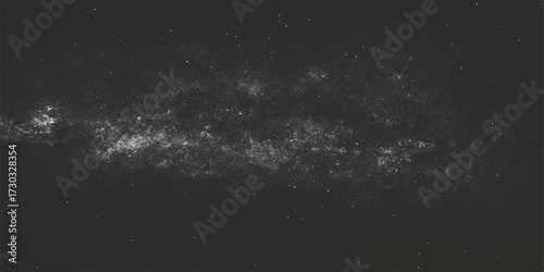 An abstract, dark explosion of bright light and dust particles moving in slow motion through a black and white galaxy