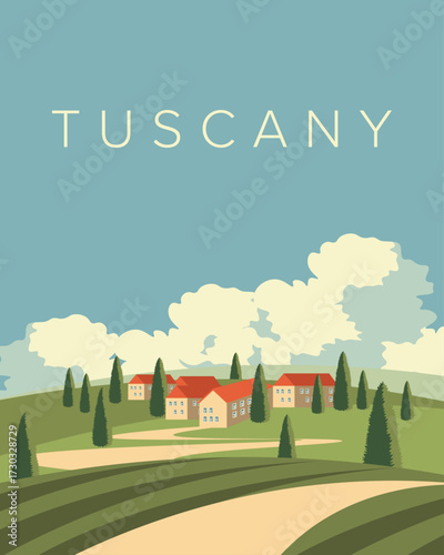 Italy hills travel poster, banner, card