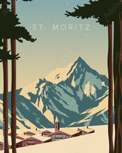 St. Moritz travel poster, banner, card
